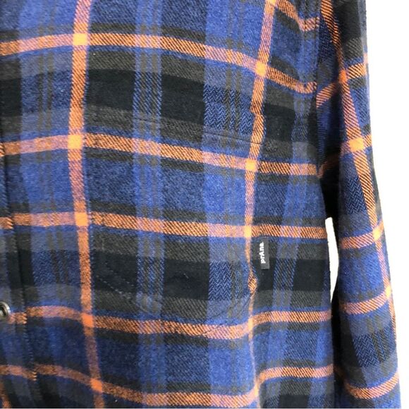 PrAna Shacket Shirt Womens Medium Golden Canyon Flannel Sapphire Blue Plaid NWT - Picture 4 of 15